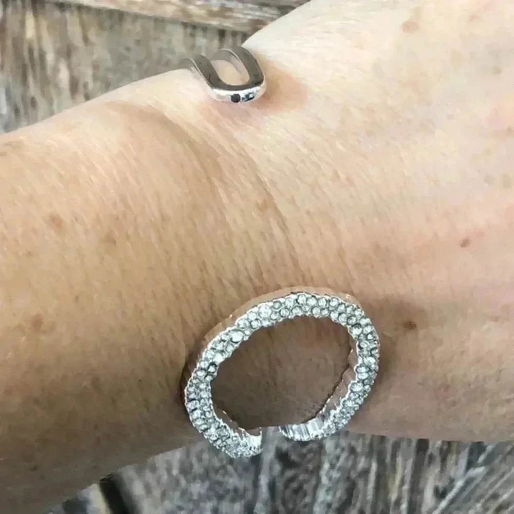 Inc. Crystal Open Loop Silver Cuff Bracelet NWT